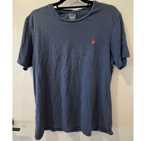 Polo Ralph Lauren Navy T-shirt Orange Logo Mens Large 100% Cotton Crew Neck